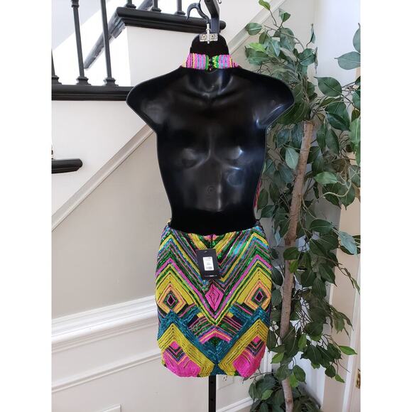 Fashion Nova Mini Dress Womens Medium Multi All Types Sequin Detailed Sleeveless - Picture 4 of 13